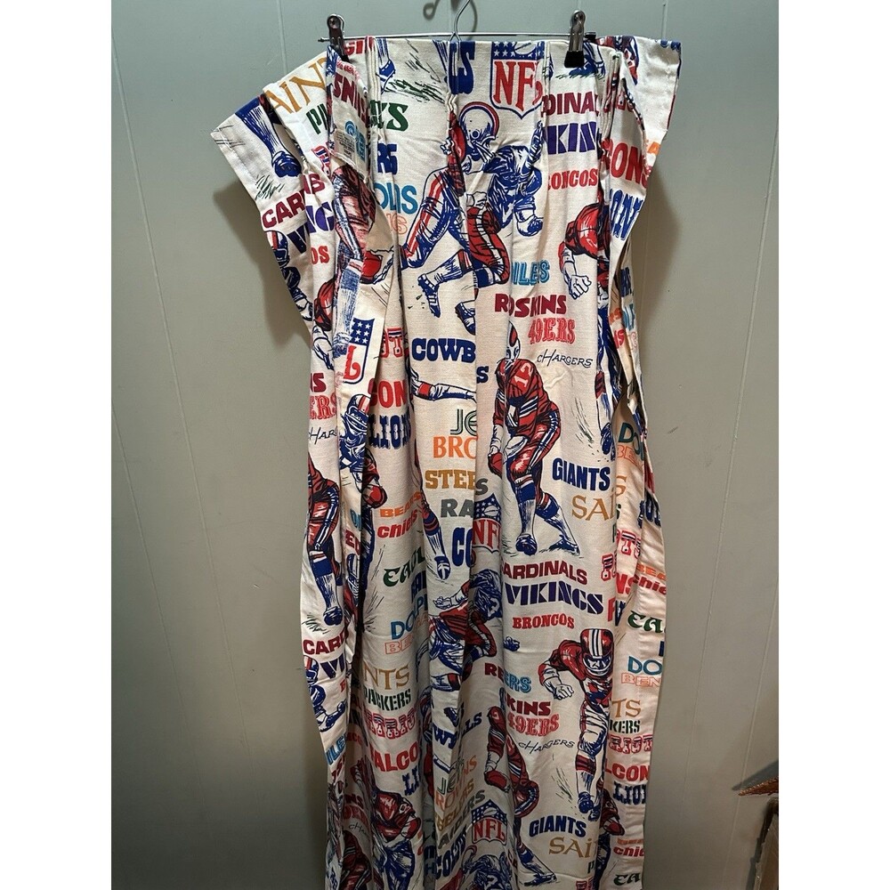 VTG 80s NFL SEARS Curtain Drape Set of 2 Pleated Panels 25"x 61" Each Panel